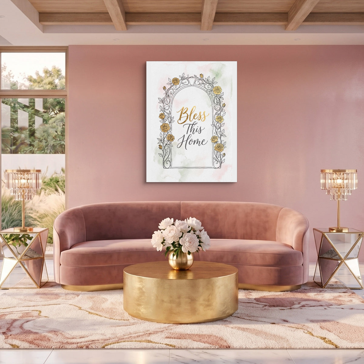 Golden Roses Archway — golden roses archway sq pink pleasure 1port flush print