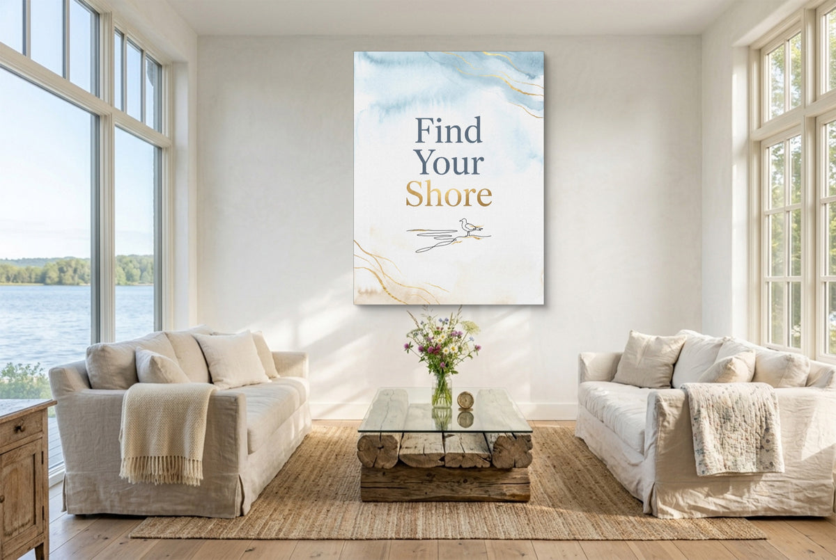Golden Seagull Shore — golden seagull shore living room with couches 1port flush print