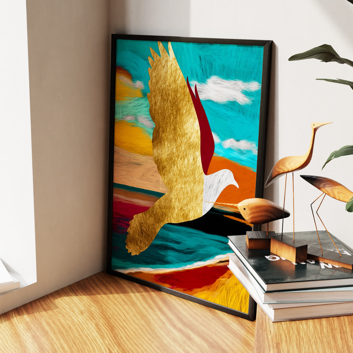 Golden Seagull Soaring — Golden Seagull Soaring New   Living Room Wall Apartment Zoom 75