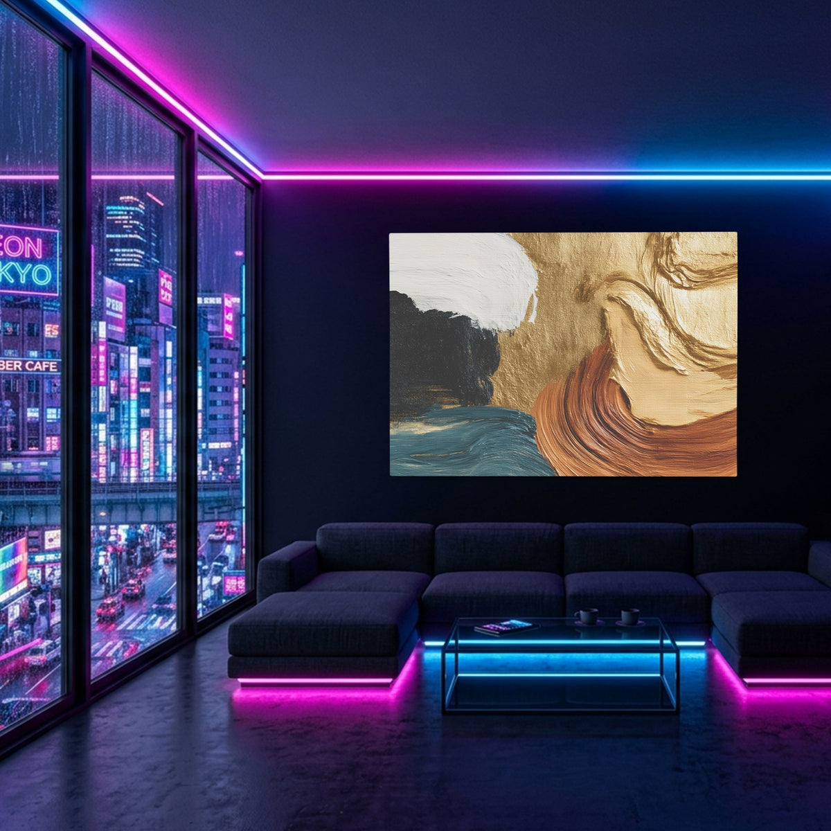 Golden Silhouette Wave — Golden Silhouette Wave Blue Pink Neon Room Land 66