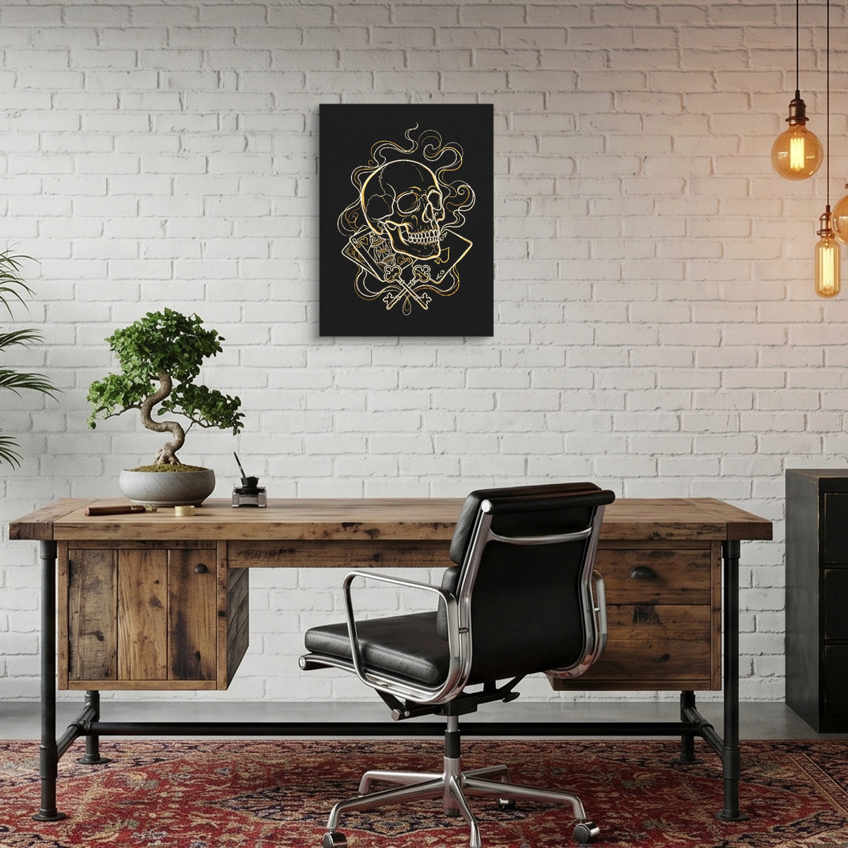 Golden Skull Vapor — golden skull vapor sq bonsai office 1port flush print