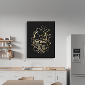 Golden Skull Vapor — golden skull vapor sq kitchen wall 1port framed black