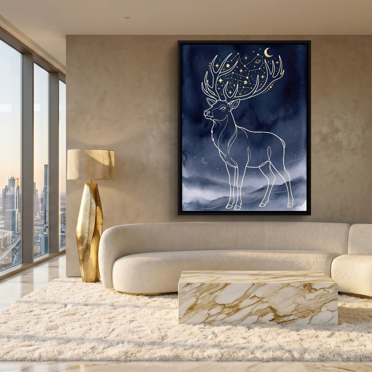 Golden Stag Constellations — golden stag constellations sq white gold lux 1port framed black