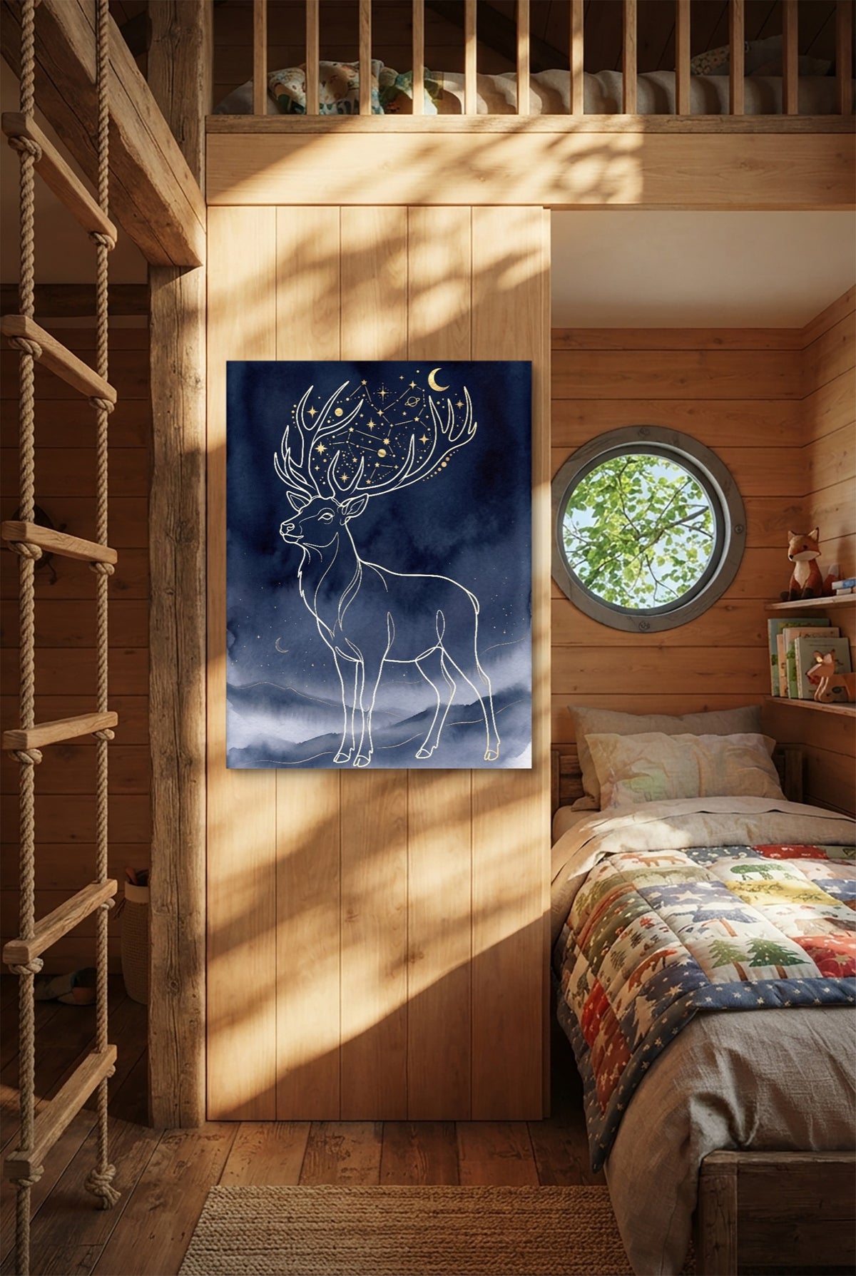 Golden Stag Constellations — golden stag constellations p bedroom with loft area 1port flush print