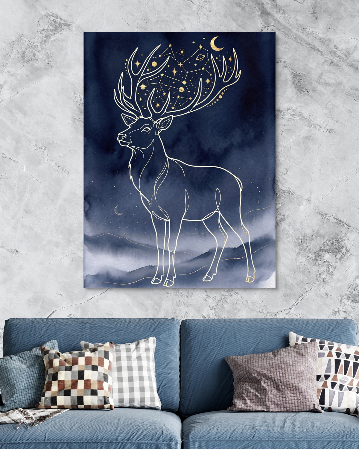 Golden Stag Constellations — golden stag constellations psd marble blue couch 1port flush print