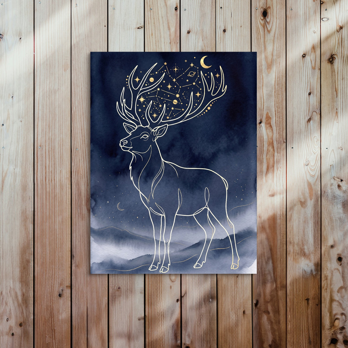 Golden Stag Constellations — golden stag constellations sq bed 2 wood panel 1port flush print
