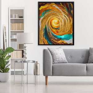 Golden Storm Spiral canvas wall art, room view