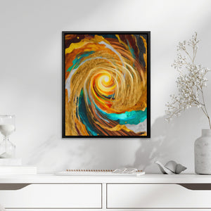 Golden Storm Spiral canvas wall art, room view