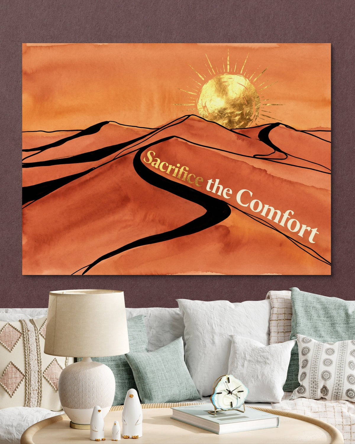 Golden Sun Dunes — golden sun dunes psd burgundy clock couch 1land flush print