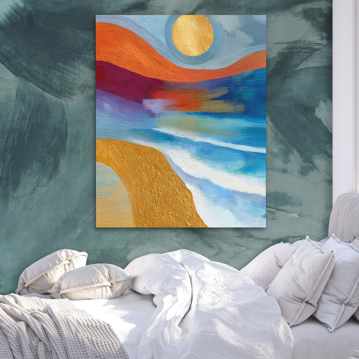 Golden Sun Seascape — Golden Sun Seascape Side Bebd Green Abstract 223