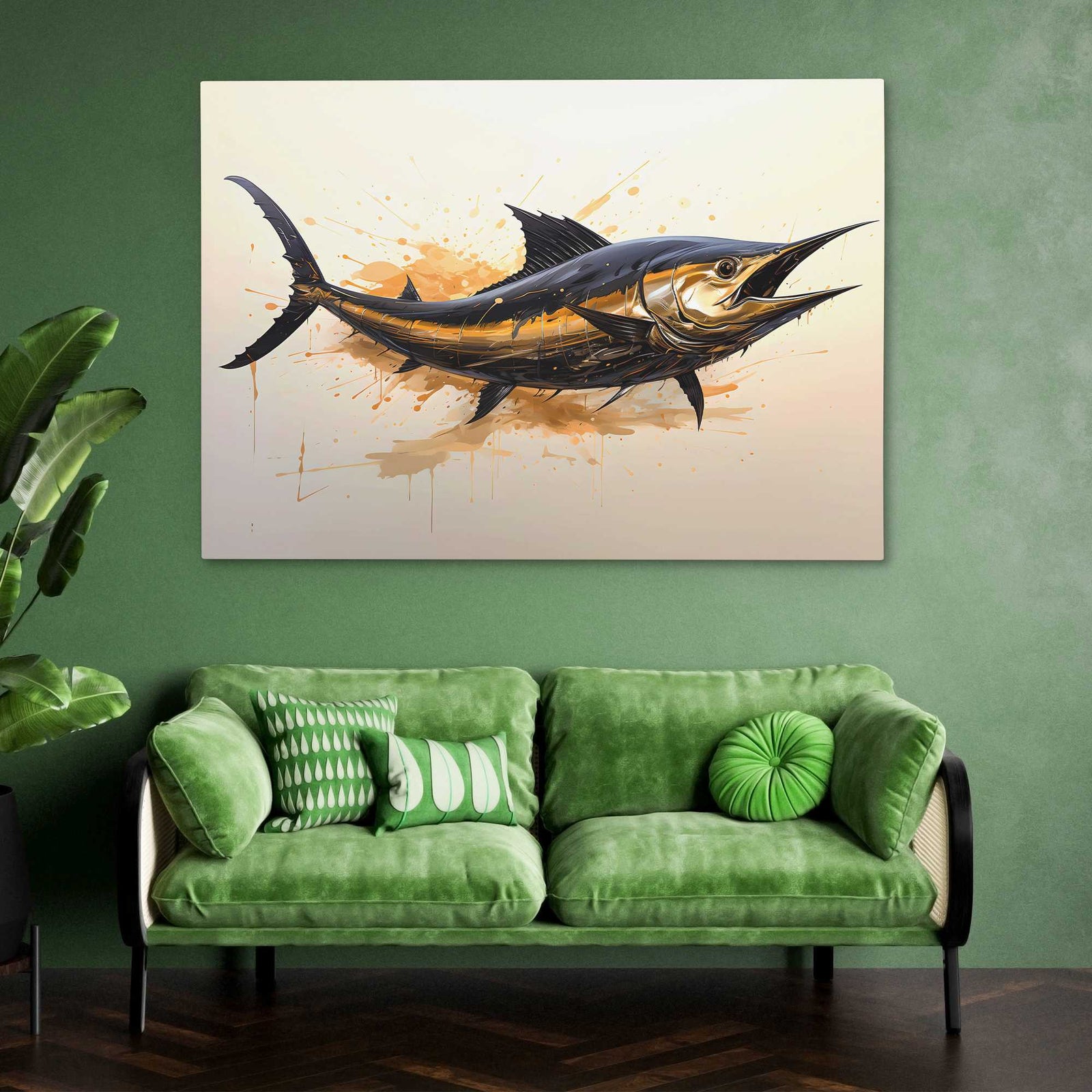 Golden Swordfish - Oceanic Canvas Wall Art