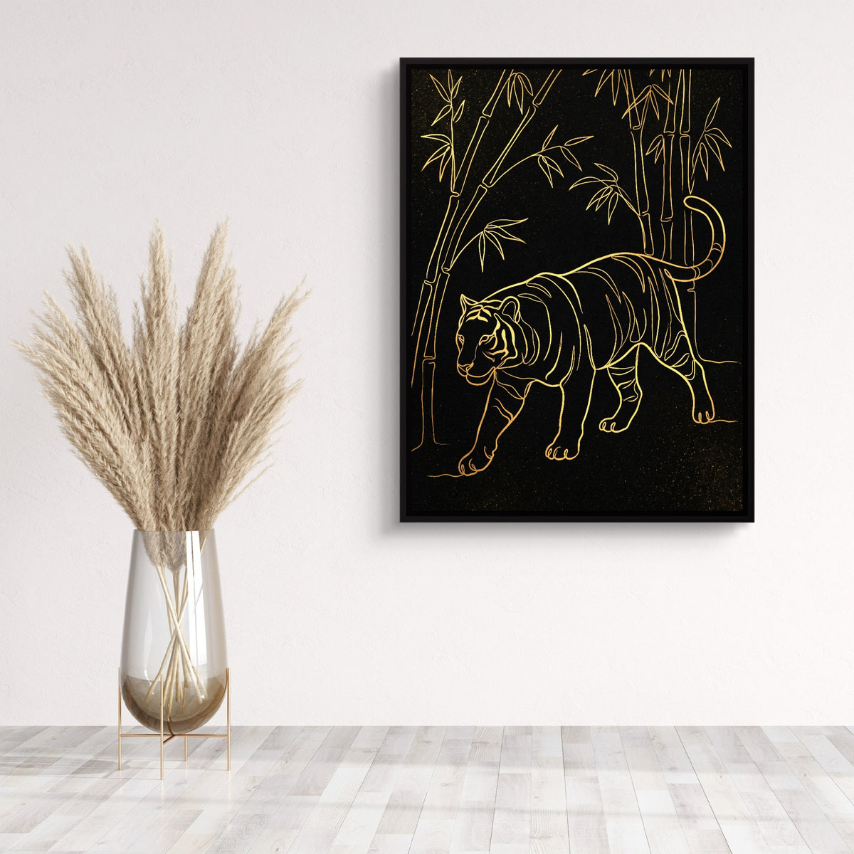 Golden Tiger Stroll — golden tiger stroll sq wall plant 1port framed black