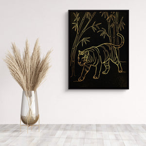 Golden Tiger Stroll — golden tiger stroll sq wall plant 1port framed black