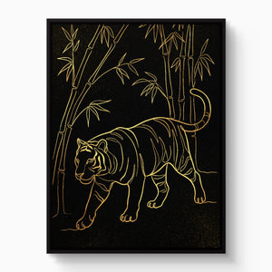 Golden Tiger Stroll — golden tiger stroll white studio framed black