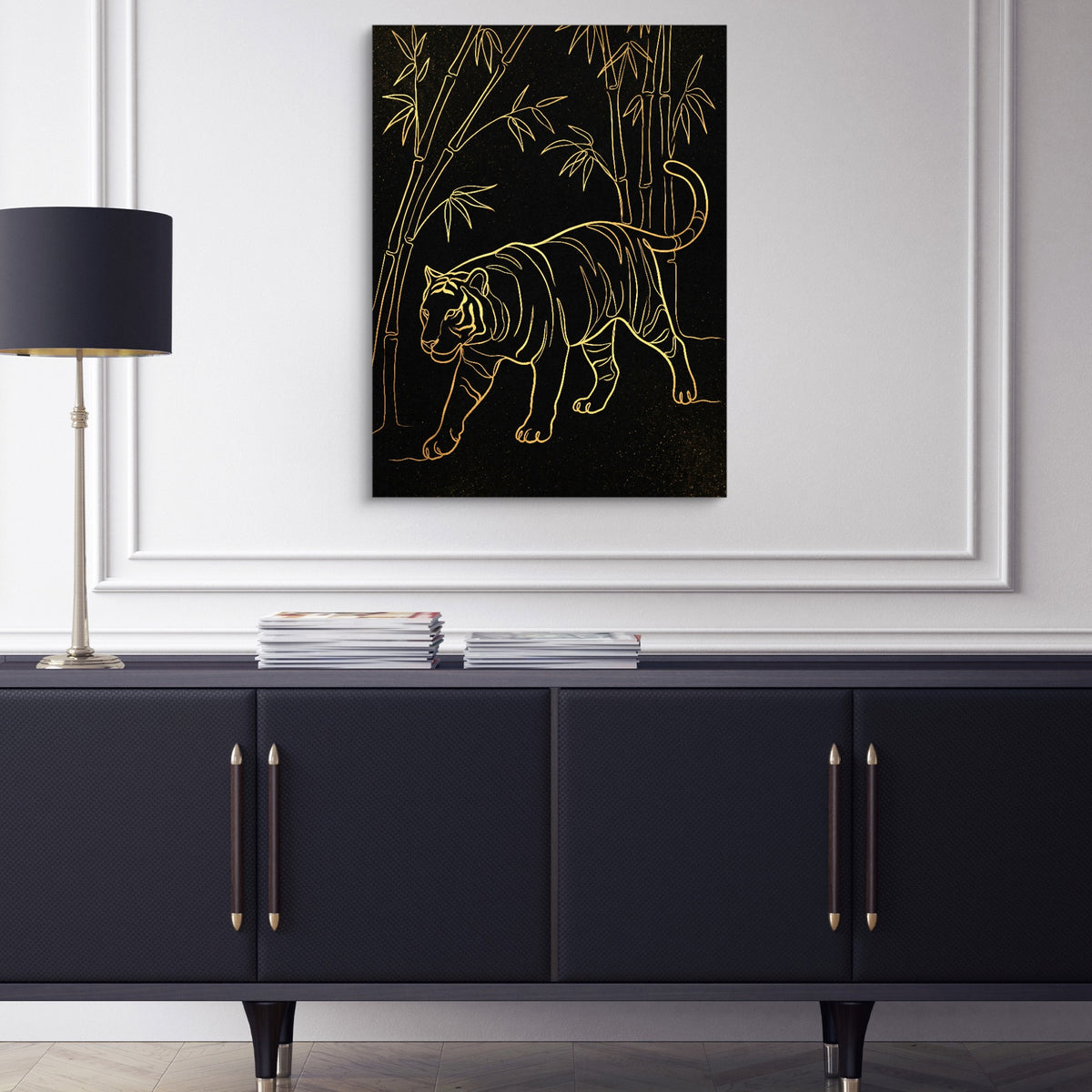 Golden Tiger Stroll — golden tiger stroll sq blue cabinet 1port flush print
