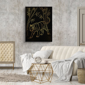 Golden Tiger Stroll — golden tiger stroll sq cement wall luxury room 1port framed black