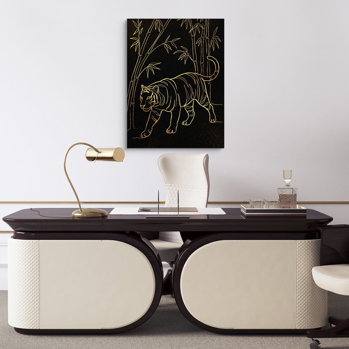 Golden Tiger Stroll — golden tiger stroll sq luxury office desk 1port flush print