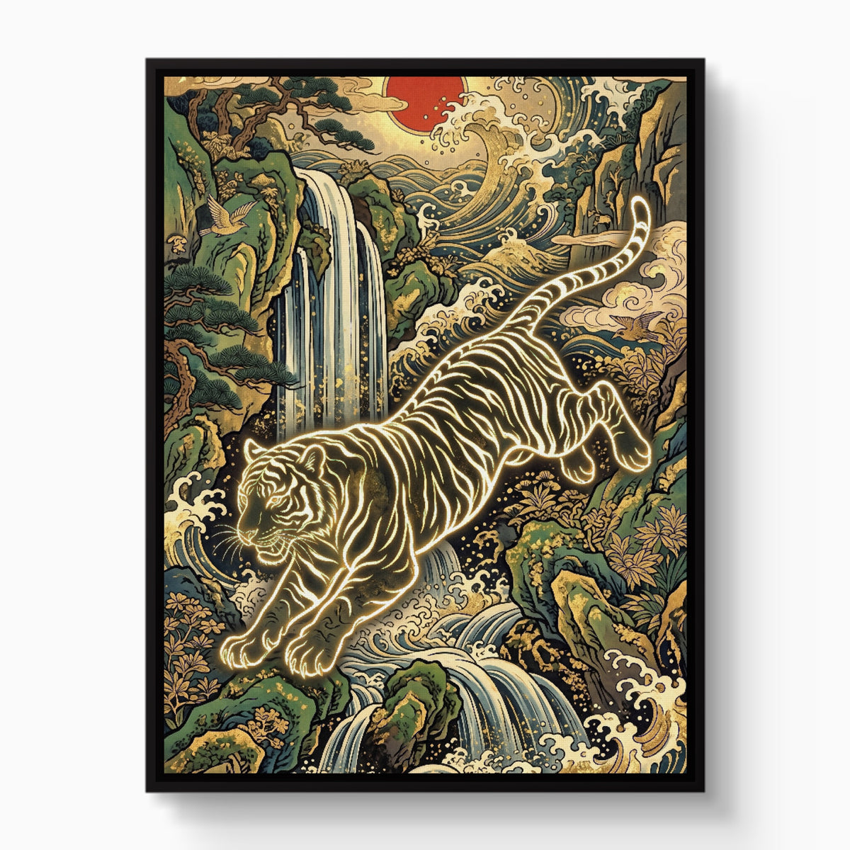 Golden Tiger Waterfall — golden tiger waterfall white studio framed black