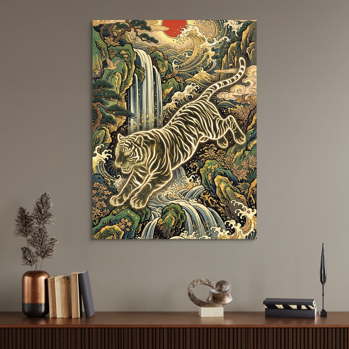 Golden Tiger Waterfall — golden tiger waterfall sq office desk wall 1port flush print