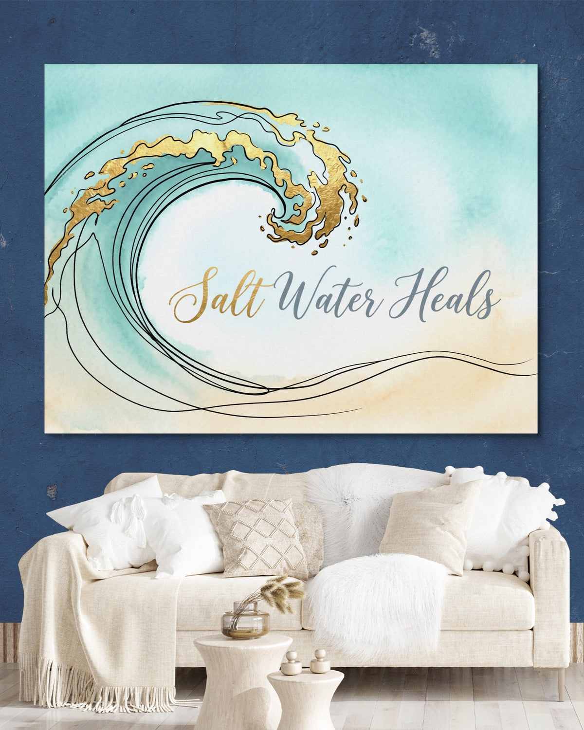 Golden Wave Crest — golden wave crest psd navy wall white lux couch 1land flush print