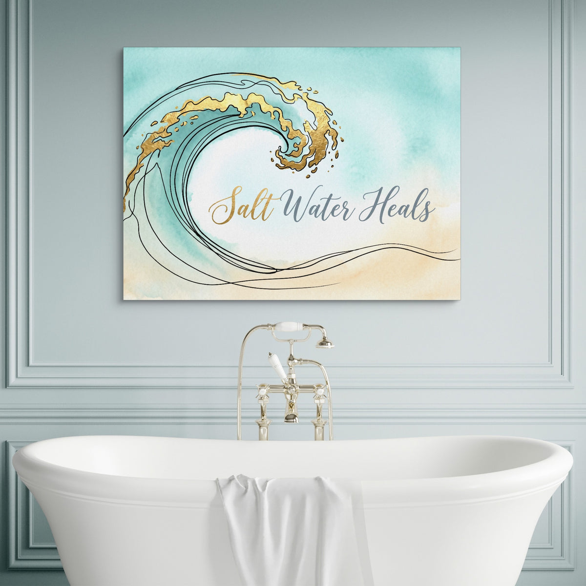 Golden Wave Crest — golden wave crest sq luxury bathroom wall 1land flush print