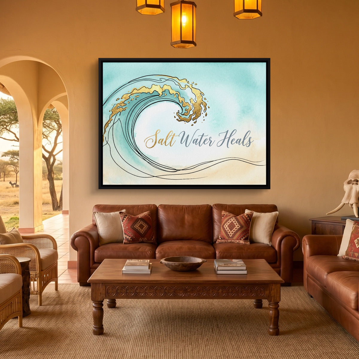 Golden Wave Crest — golden wave crest sq safari house 1land framed black