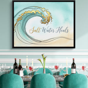 Golden Wave Crest — golden wave crest sq teal dining room 1land framed black