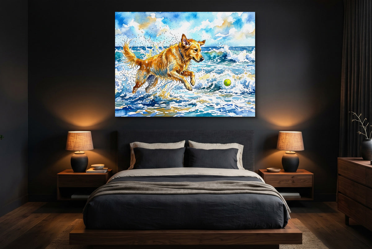 Golden Waves Play — golden waves play bedroom with dark walls 1land flush print