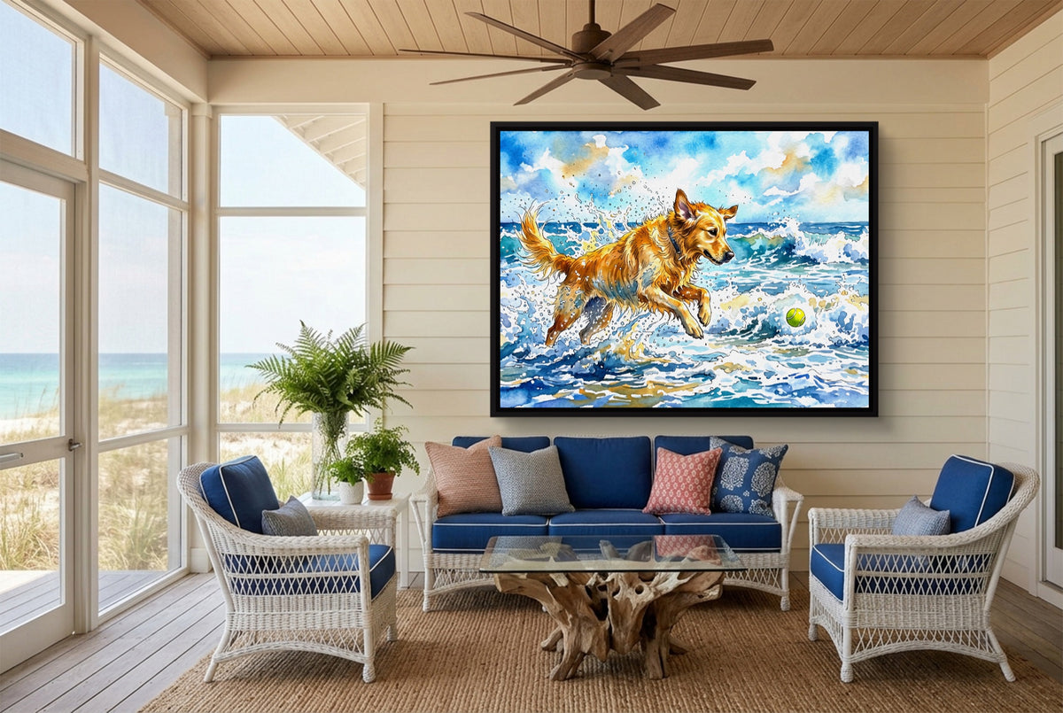 Golden Waves Play — golden waves play living room with couch 2 1land framed black