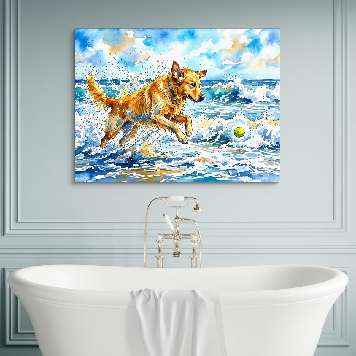 Golden Waves Play — golden waves play sq luxury bathroom wall 1land flush print