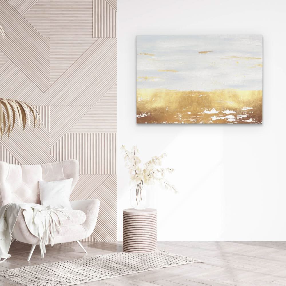 Golden White River - Abstract Wall Art in Black Frame