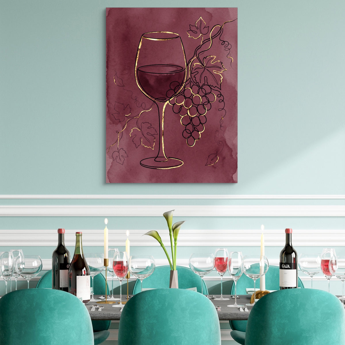 Golden Wine Grapes — golden wine grapes sq teal dining room 1port flush print