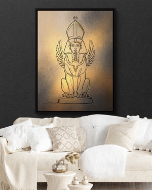 Golden Winged Sphinx — golden winged sphinx psd black wall white couch 1port framed black