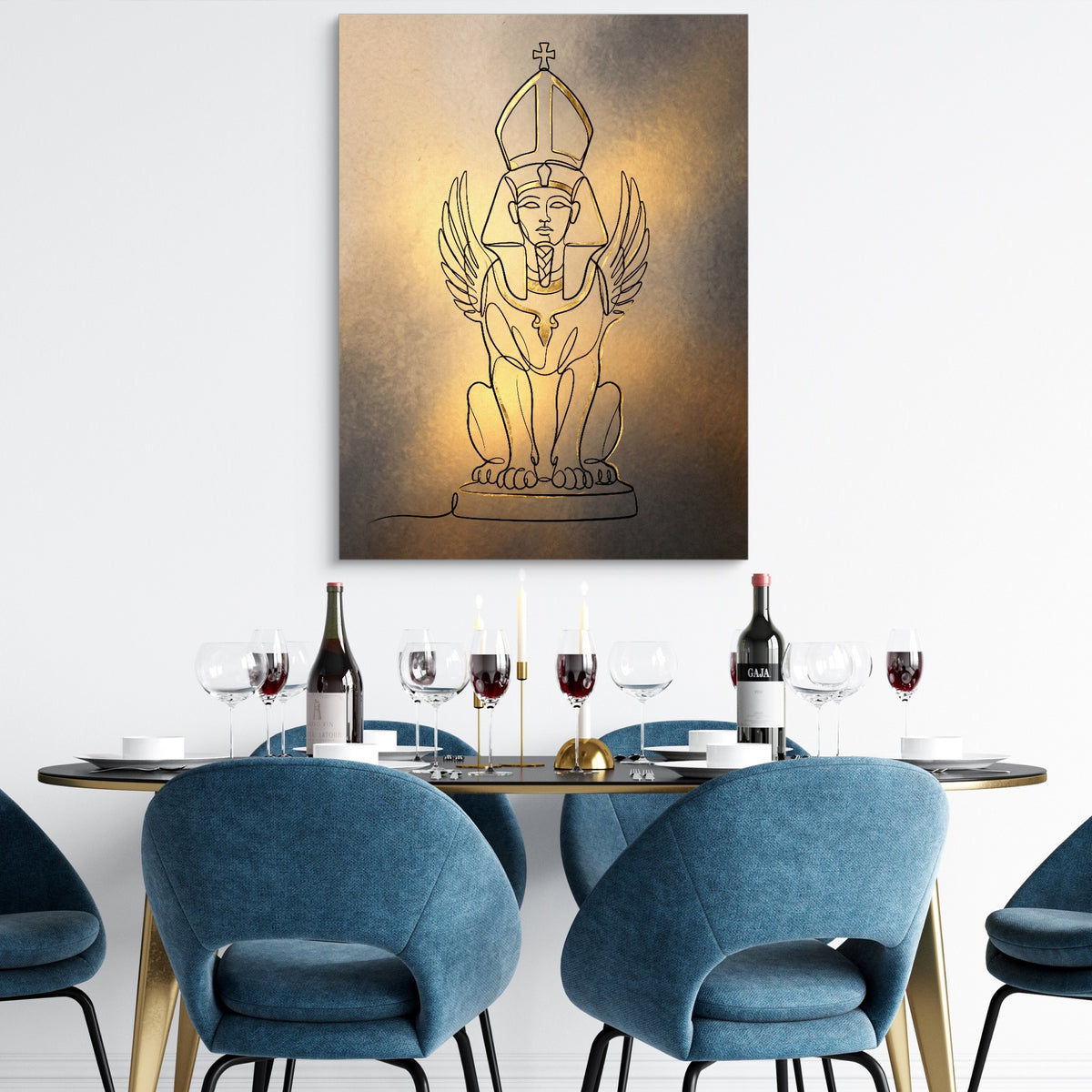 Golden Winged Sphinx — golden winged sphinx sq dining room tables 1port flush print