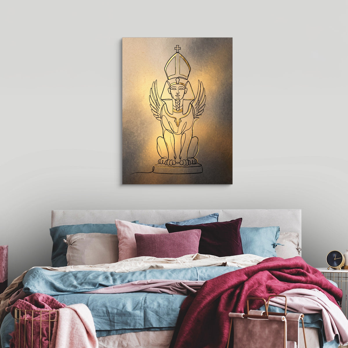 Golden Winged Sphinx — golden winged sphinx sq luxury bedroom 1port flush print