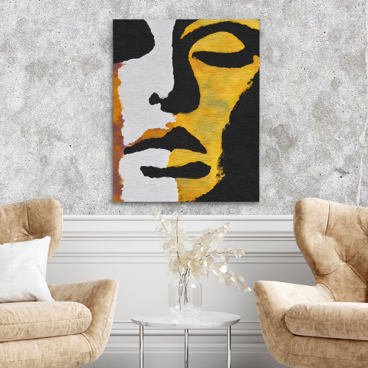 Golden Woman Silhouette — Golden Woman Silhouette Two Chairs Cement Wall 246