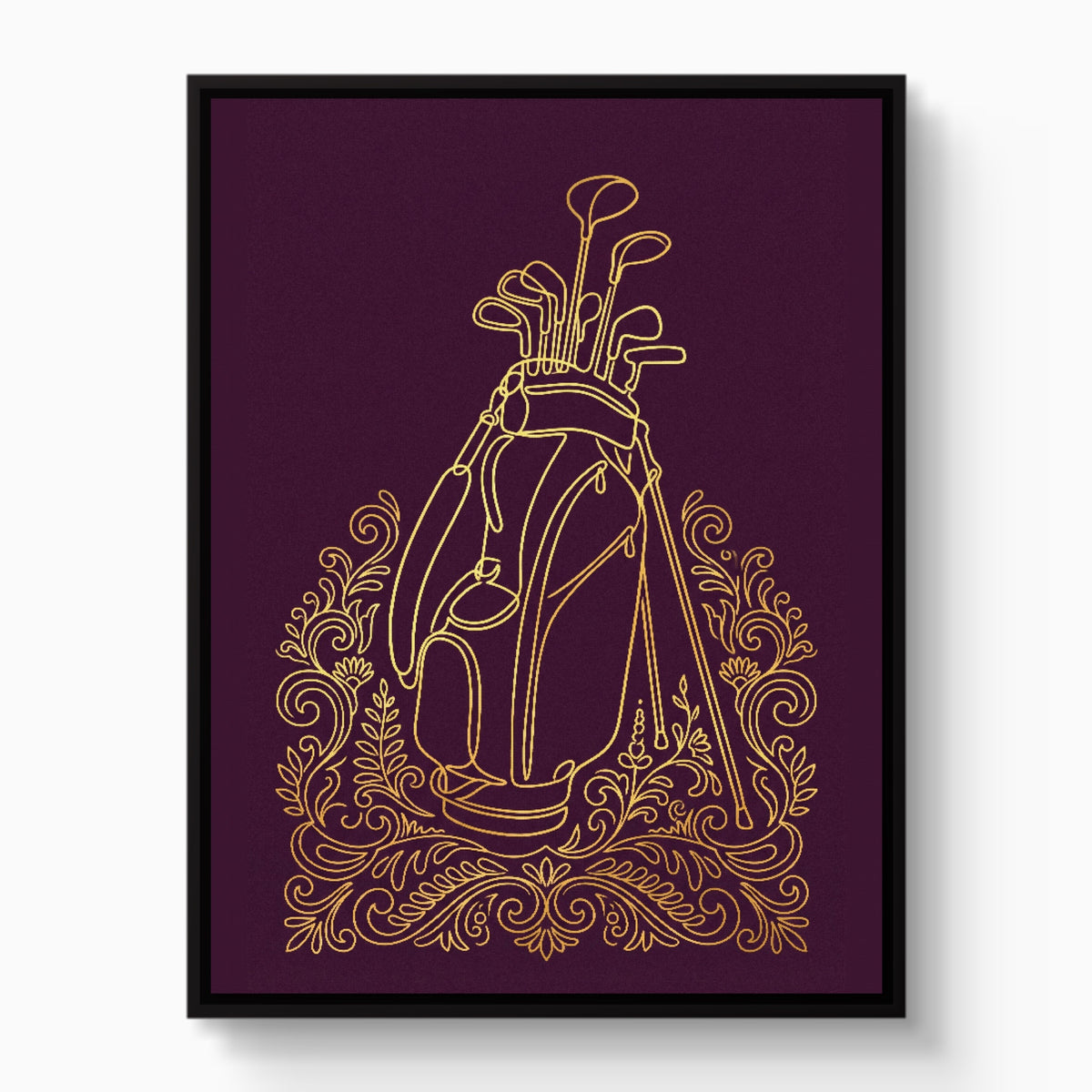 Golf Clubs Golden Ornate — golf clubs golden ornate white studio framed black