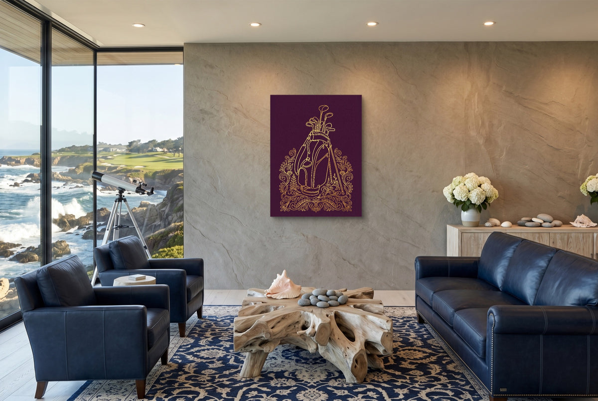 Golf Clubs Golden Ornate — golf clubs golden ornate living room with ocean view 1port flush print