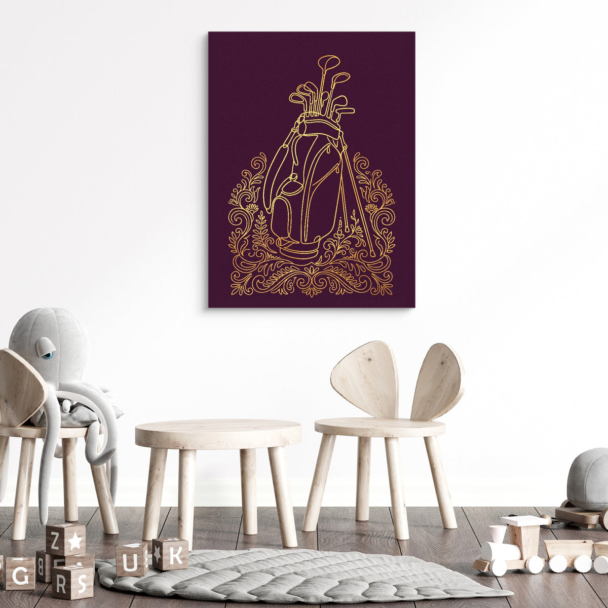 Golf Clubs Golden Ornate — golf clubs golden ornate sq kids room 1 1port flush print