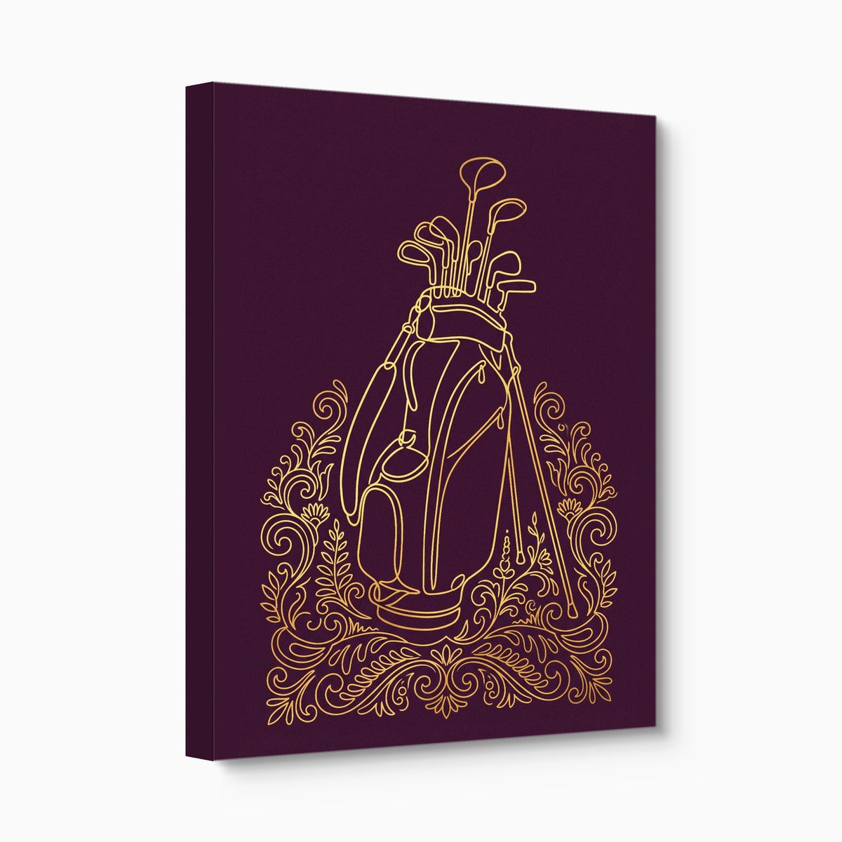Golf Clubs Golden Ornate — golf clubs golden ornate angled flush print