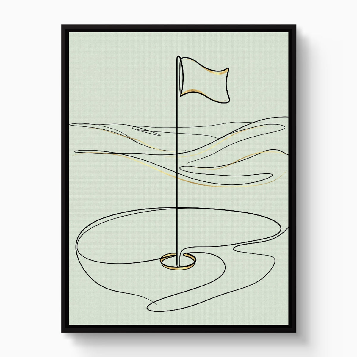Golf Flag Golden — golf flag golden white studio framed black