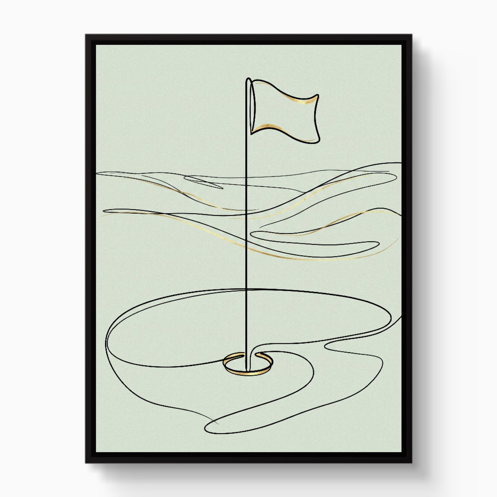 Golf Flag Golden — golf flag golden white studio framed black