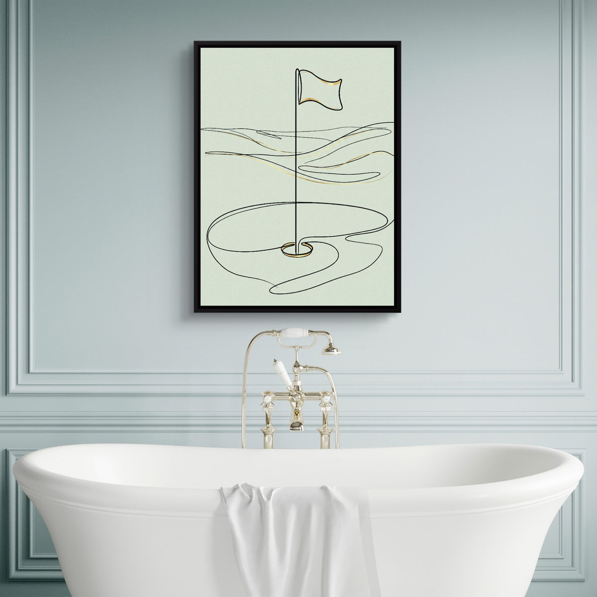 Golf Flag Golden — golf flag golden sq luxury bathroom wall 1port framed black