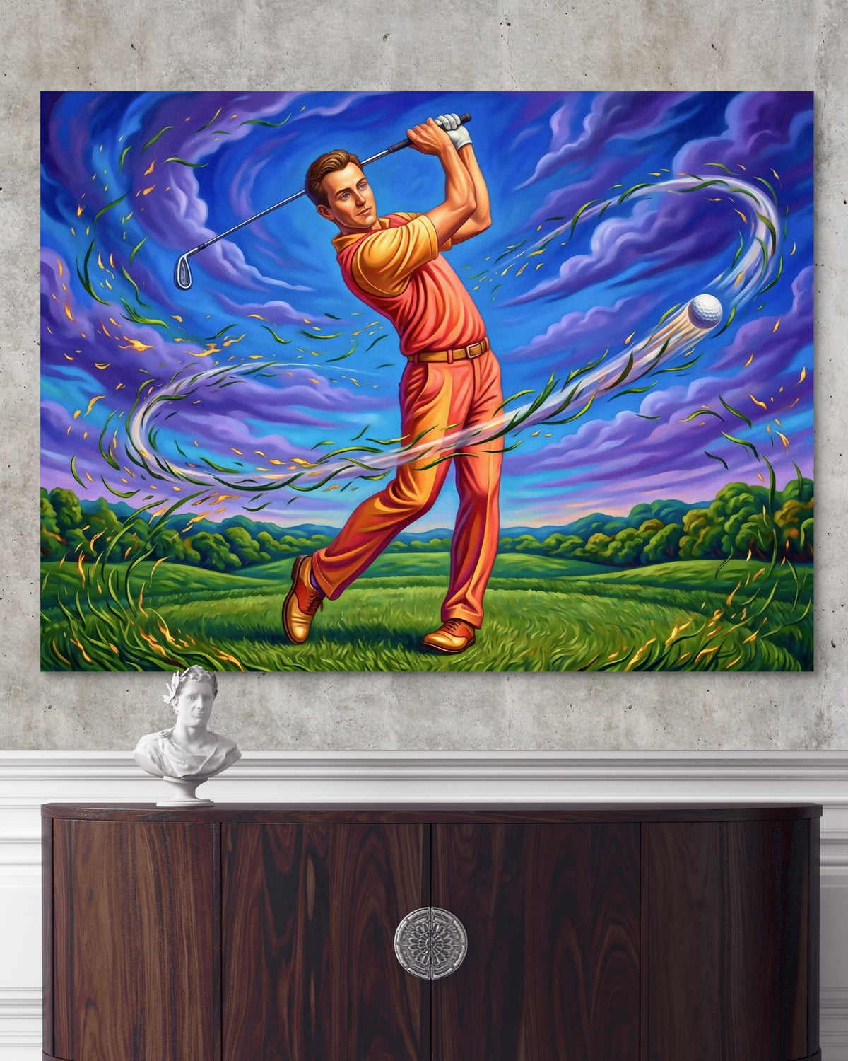 Golfer Cosmic Swing — golfer cosmic swing psd light cement dark console 1land flush print