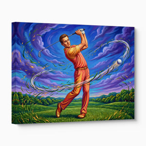 Golfer Cosmic Swing — golfer cosmic swing angled flush print