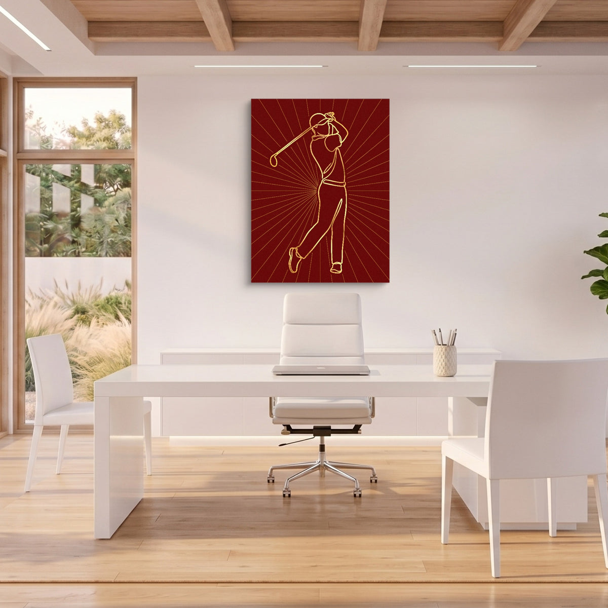 Golfer Golden Swing — golfer golden swing sq beach house office 1port flush print