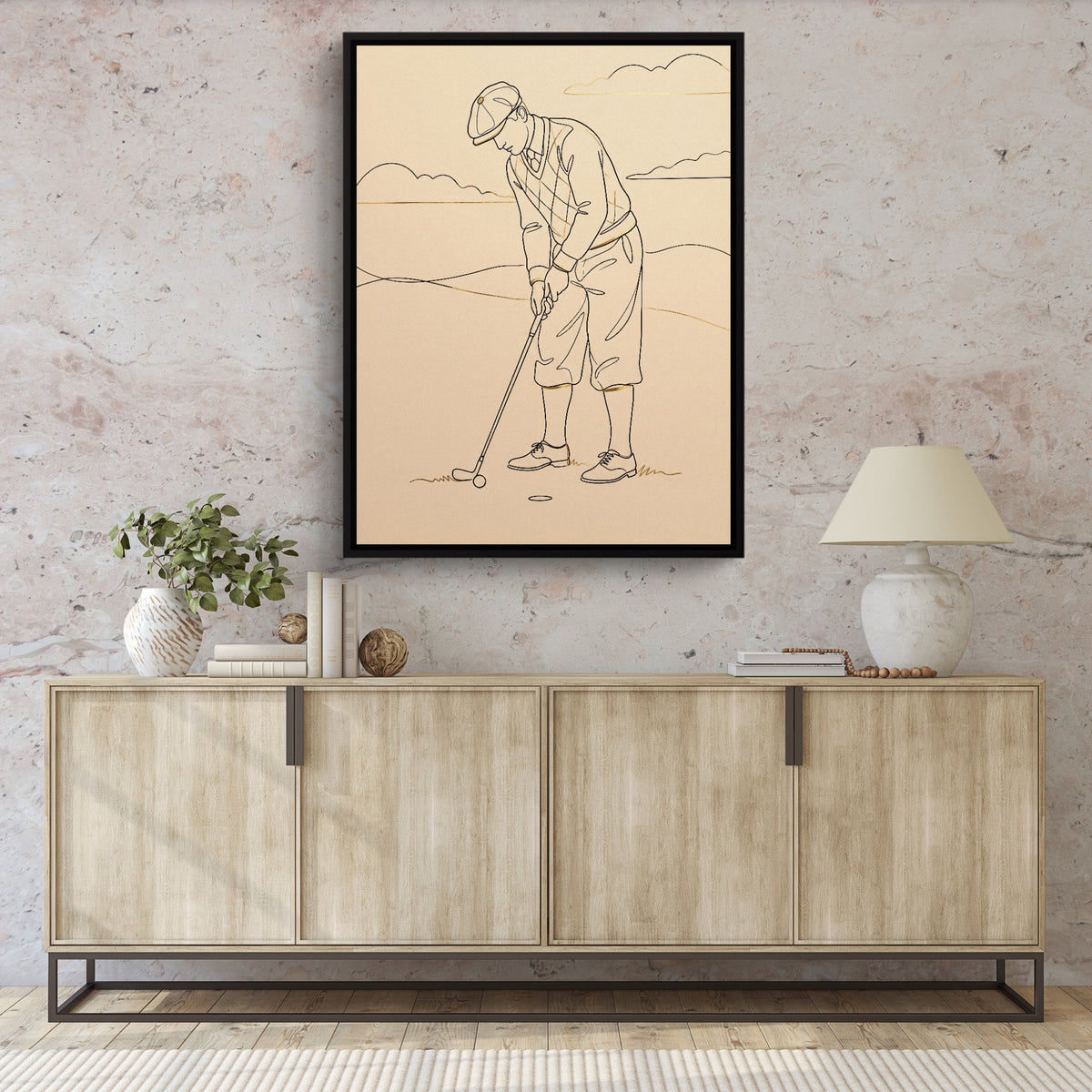 Golfer's Stroke — golfer's stroke sq hallway granite wall 1port framed black