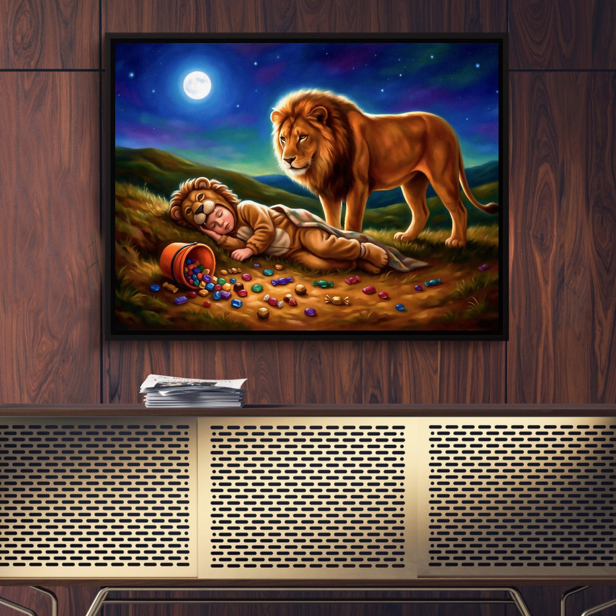 Gondolas Moonlit Planet — gondolas moonlit planet sq luxury wood wall close 1land framed black