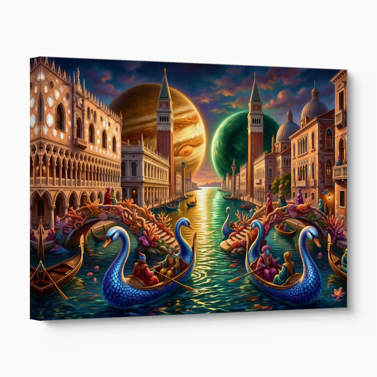 Gondolas Moonlit Venice — gondolas moonlit venice angled flush print