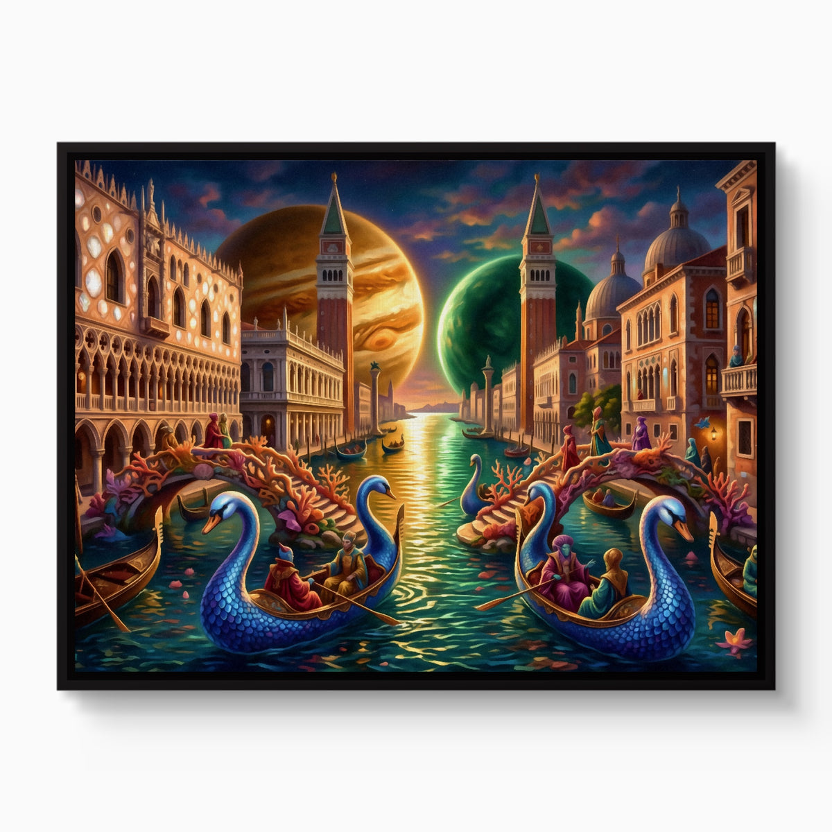 Gondolas Moonlit Venice — gondolas moonlit venice white studio framed black